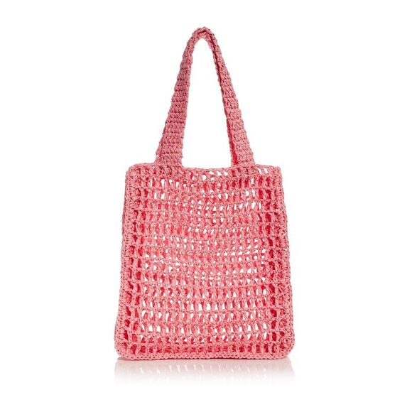 AQUA Handbags - AQUA Women's Pink Solid Crochet Double Flat Strap Tote Handbag Purse